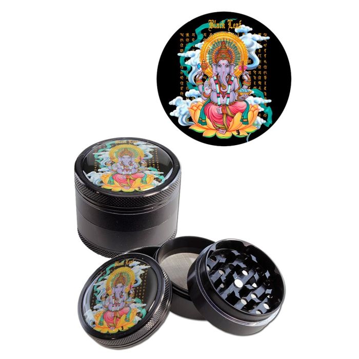 Aluminium Grinder Ganesha 4 Teile (Black Leaf) 50 mm main product photo