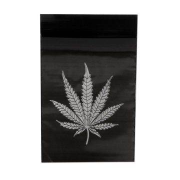Zip Beutel 60x80 Schwarz mit Hanfblatt (0,05 mm) | 100 Stück